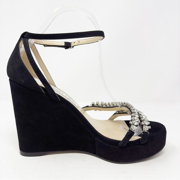Jimmy Choo Black Suede Bing Wedge Sandals Size 40 - Picture 8 of 11